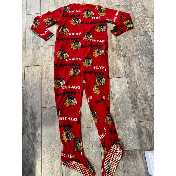 Chicago Blackhawks Pajamas PJ Romper size Medium One Piece Pockets NHL Hockey - Picture 2 of 9